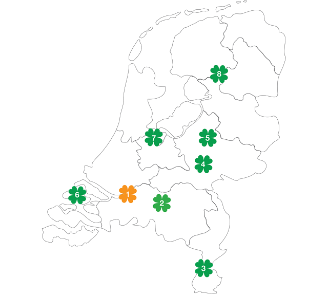Landkaart Fletcher hotels - arrangementen Klavertje Vier