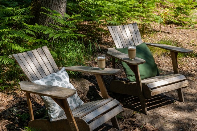 Twee stoelen bij een Natuurhuisje