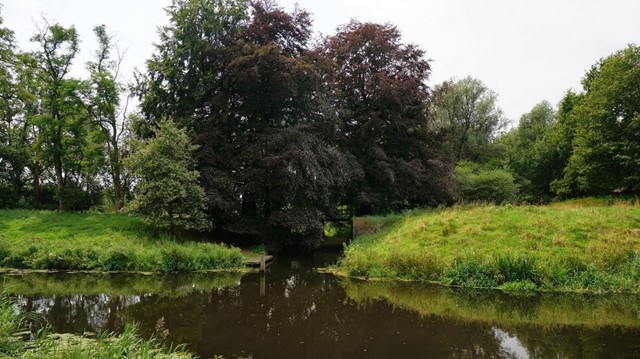 Sloot met groene bomen op de achtergrond