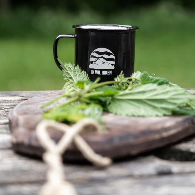 een mok met ingrediënten uit de natuur om thee van te trekken.