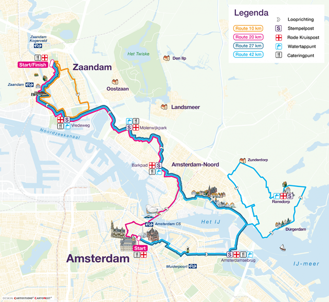 Routekaart Pink Ribbon Dam tot Dam Wandeltocht