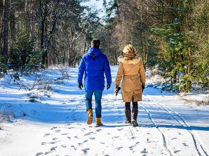 Duo wandelend in de sneeuw