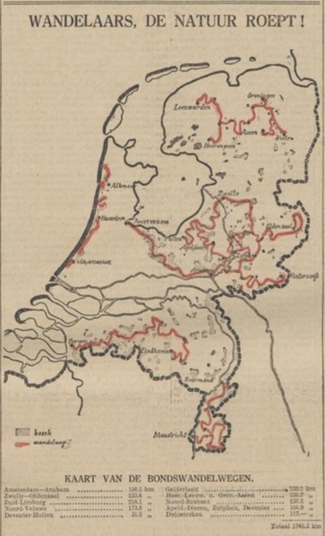 Kaart van wandelwegen