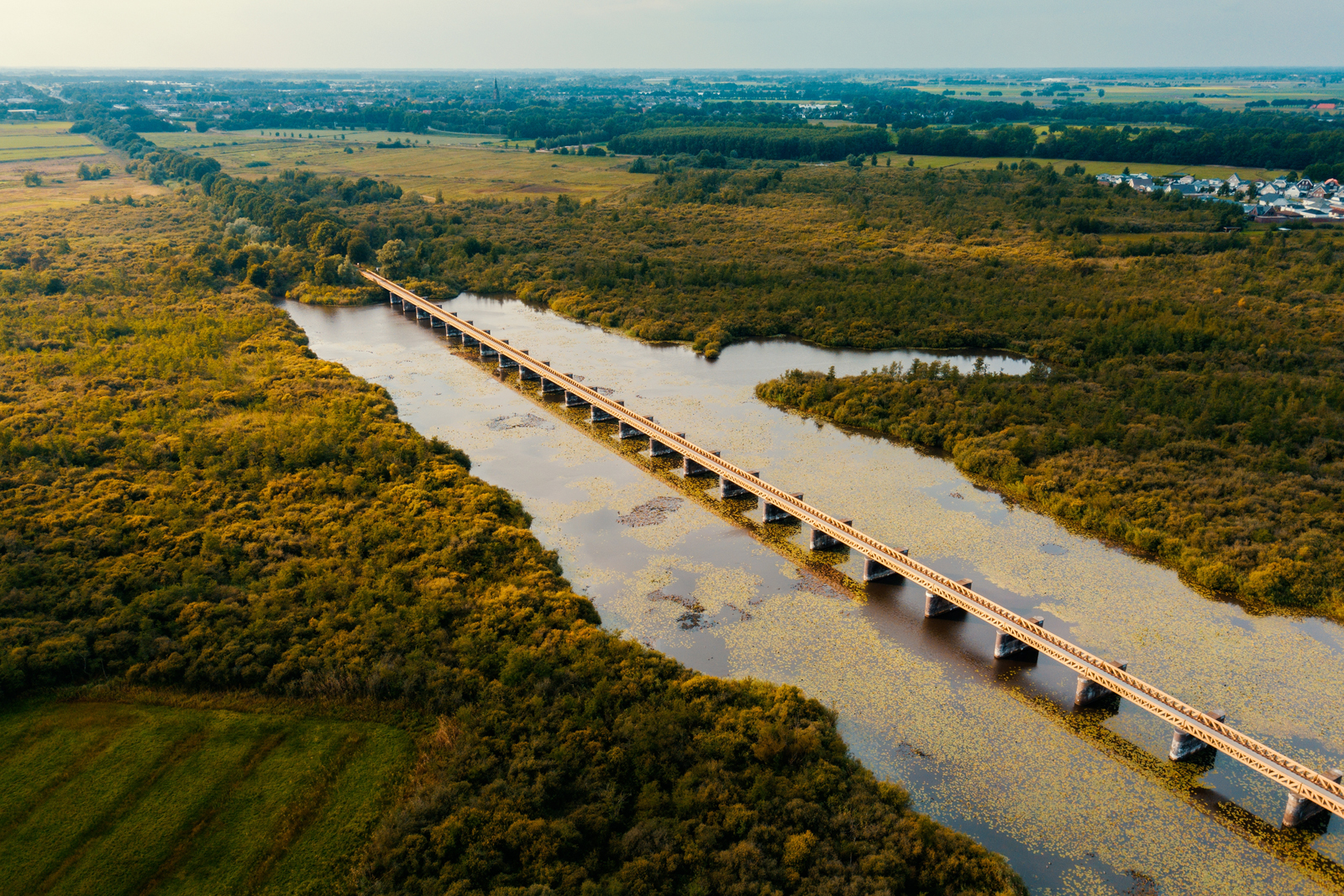 waterrijk moerasgebied van bovenaf in de Moerputten.