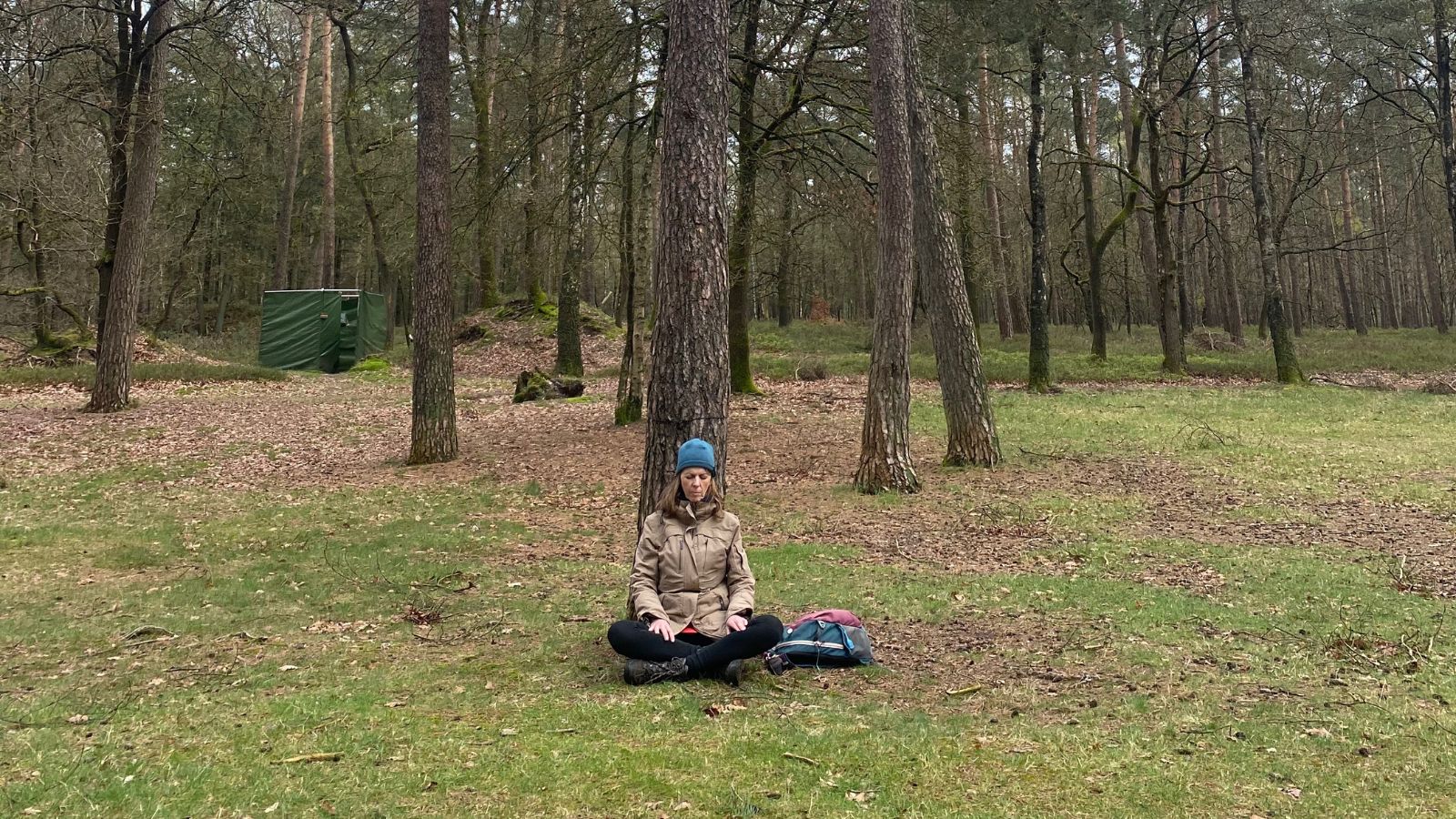 Bosbaden: een trage wandeling die je zintuigen prikkelt; zittend tegen een boom