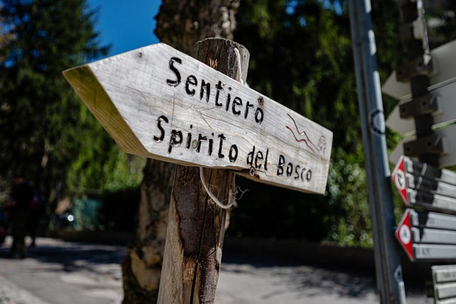 wegwijzer van de Sentiero degli Spiriti del Bosco.
