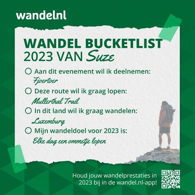 afbeelding van de Wandel Bucketlist 2023 van Suze Vermeer.