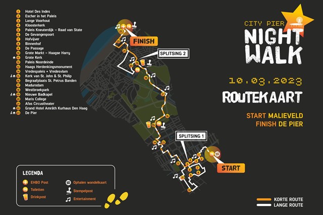 afbeelding van de routekaart van de City Pier Night Walk 2023.