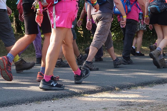 afbeeldingen van benen van deelnemers aan de 4Daagse Nijmegen.