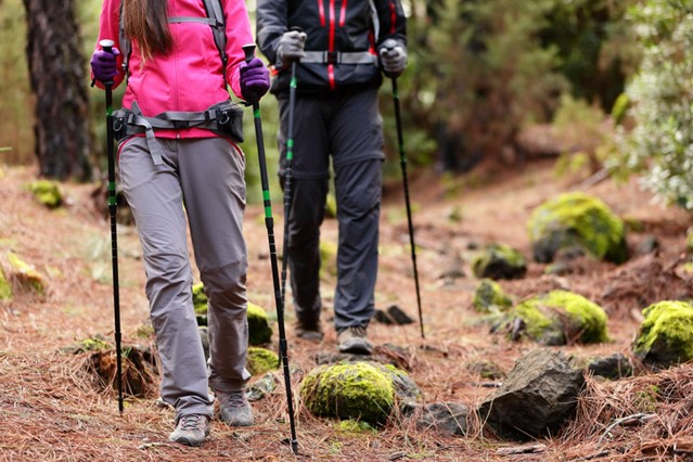 Wandelaars met nordic walking stokken