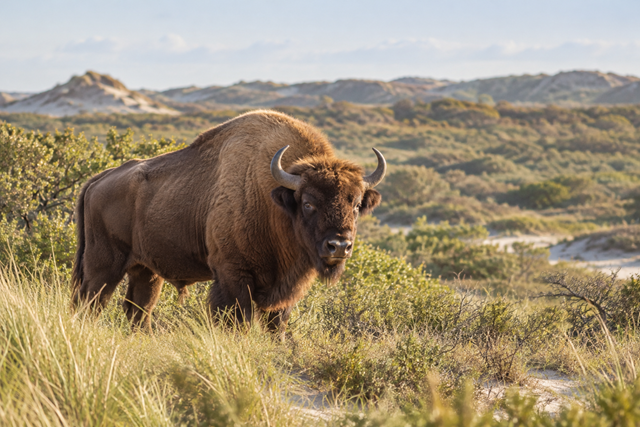 Wisent in duinlandschap