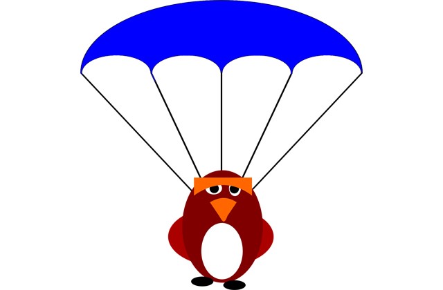 Tekening van een pinguin aan een parachute