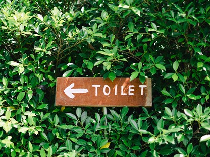 afbeelding van een bordje dat wijst naar een toilet.