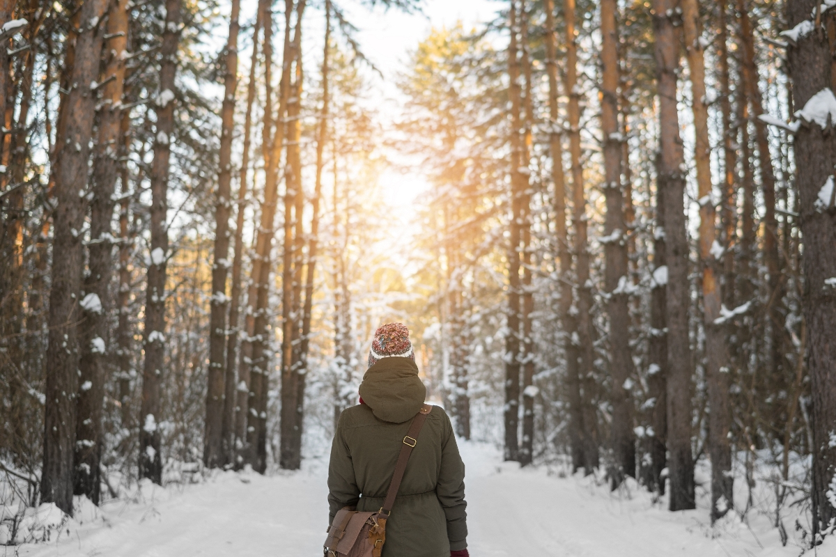 Vrouw wandelen in de sneeuw