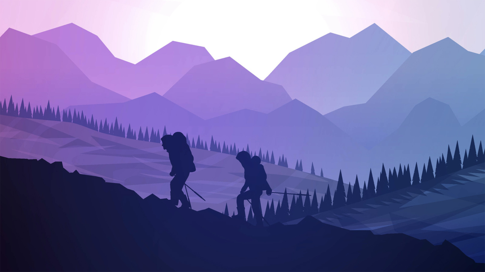 illustratie van wandelaars in de bergen.
