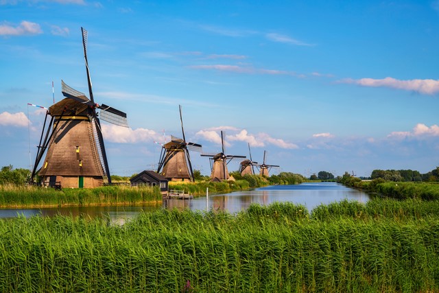 molens aan het water in Kinderdijk.