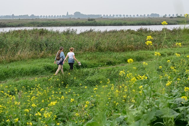 wandelaars in de natuur aan het water.