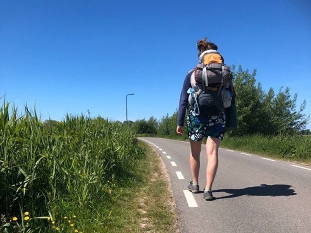 Wandelaar langs de weg