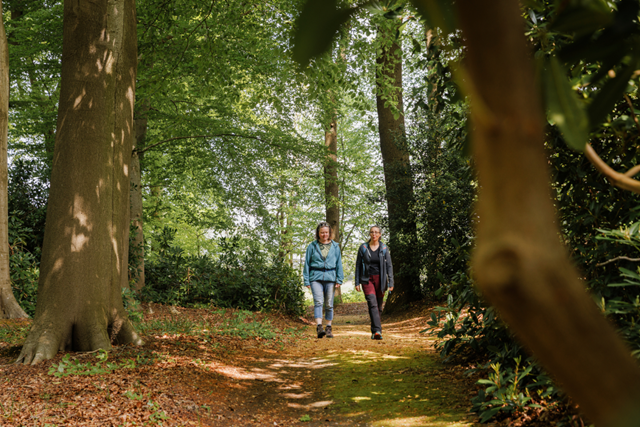 Wandelaars lopen door het gebied van Lemferdinge