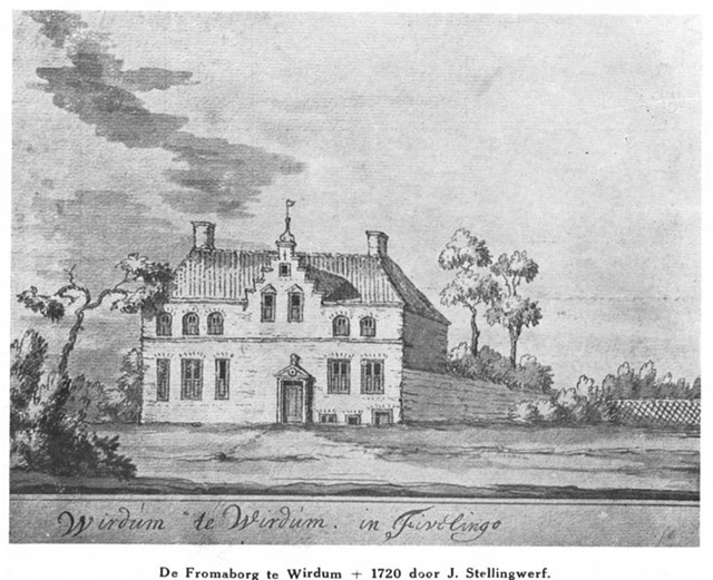 Tekening van een borg bij Wirdum uit 1720