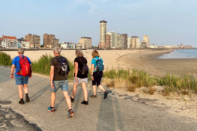 afbeelding van wandelaars aan de kust bij Vlissingen.