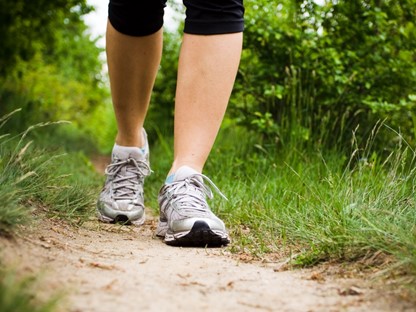 Wandelaar over een wandelpad