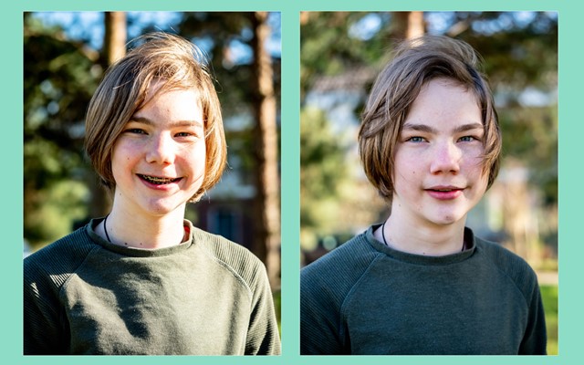 afbeelding van twee voorbeelden: portret met hard zonlicht en portret met zacht schaduwlicht.