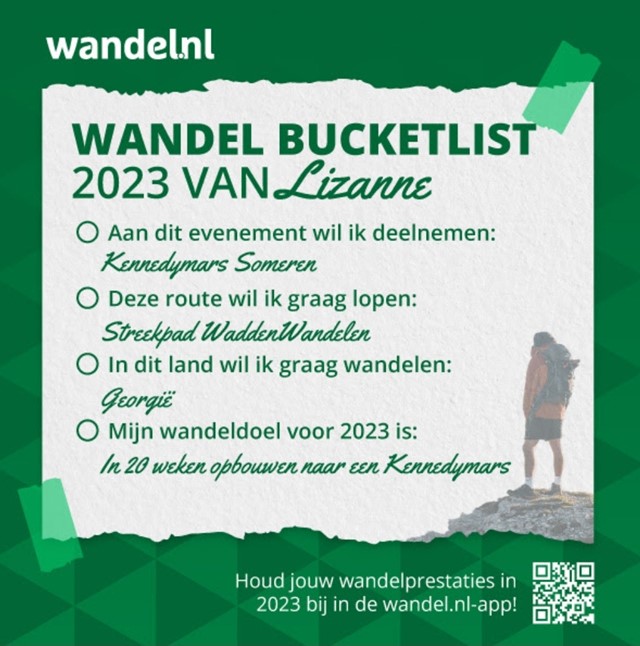 afbeelding van de Wandel Bucketlist 2023 van Lizanne Croonen.