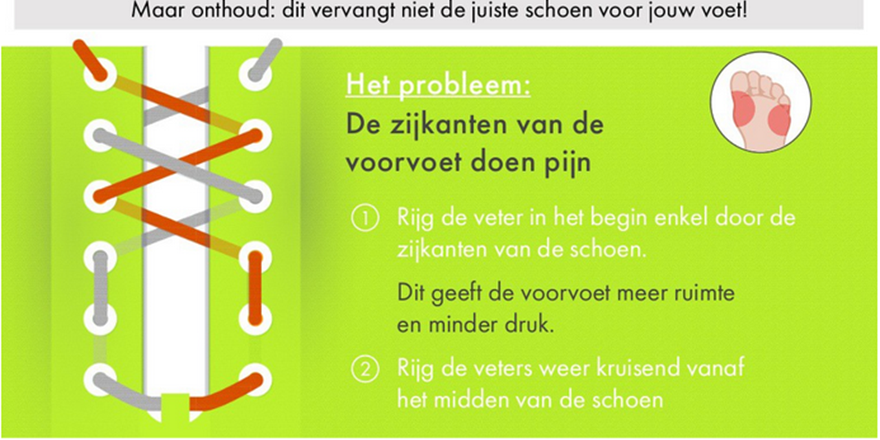 Voetproblemen voorkomen door veters strikken Wandel