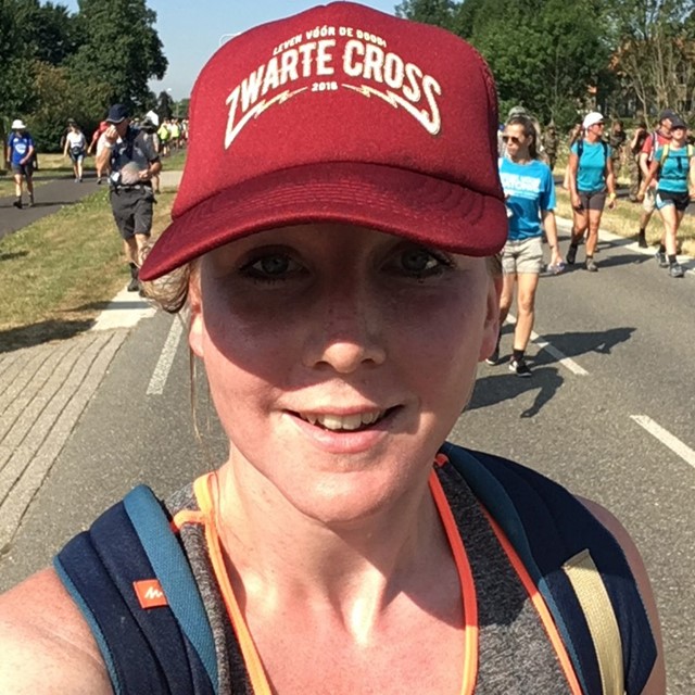 Simone Vos tijdens haar 1e 4Daagse-ervaring in 2018.