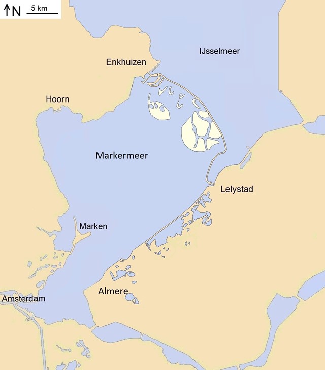 Ligging van de Marker Wadden in het Markermeer